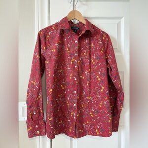 Lands' End No Iron Supima Red Floral Button Down Size 12